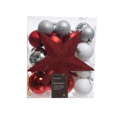 DECORIS Weihnachtskugeln Mix 23324 bruchfest glitter 33St