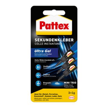Pattex Sekundenkleber UltraGel Mini Trio PSMG3 Tube 1g 3 St./Pack., Sekundenkleber, Klebemittel, Kleben & Versenden, Bürobedarf